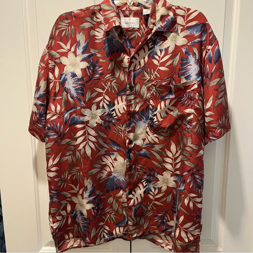 bill blass Red Tropical Floral Short-Sleeve Button-Down Shirt